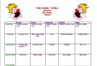 August Preschool Calendar Shows daily activties that the children are doing with the August preschool curriculum
