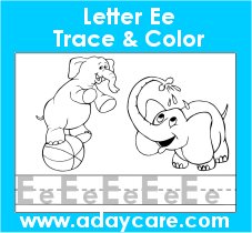 Preschool Worksheet for October – letter Ee Elephant