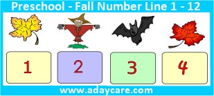 Preschool  Curriculum Fall Number Line 1 to 12 For October Math