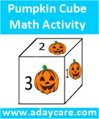 Preschool Printable Page – October Pumpkin Number Cube – Math Game Activity